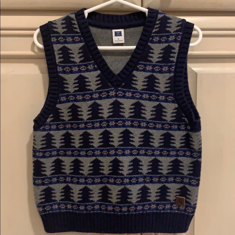 Janie and Jack navy Christmas tree cotton vest